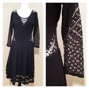 FREE PEOPLE | BOHO CHIC CROCHET CUTOUT BLACK DRESS